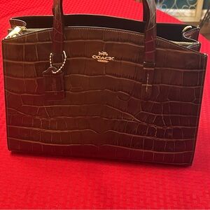 Coach Charlie EUC Crocodile Embossed Large Leather 2 Way Tote Crossbody Chain